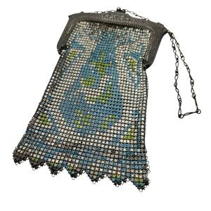 Fabulous Signed Whiting Davis Art Deco Enamel Mesh Bag